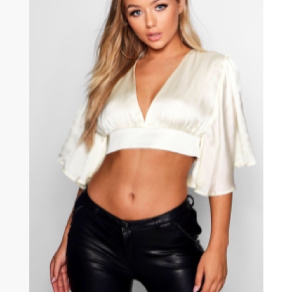 Satin pearly white crop top